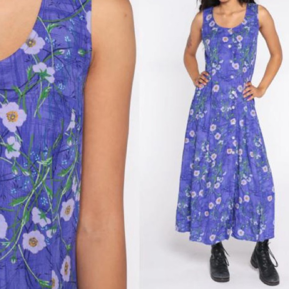 Elegant Purple Floral Maxi Dress vintage 90s